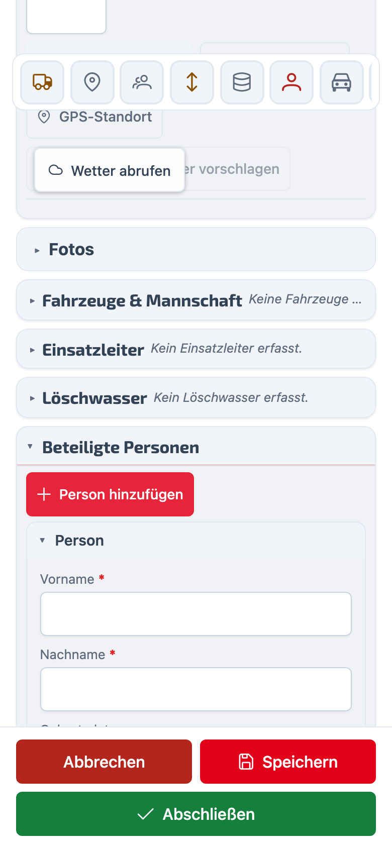 Personalausweis scannen – Im Abschnitt Beteiligte Personen: Ausweis fotografieren, Maschinenzeile lesen, Felder vorbelegen — ohne dass das Bild das Gerät verlässt. Dieselbe Idee gilt für Führerschein, e-card, Zulassung und Grüne Karte.
