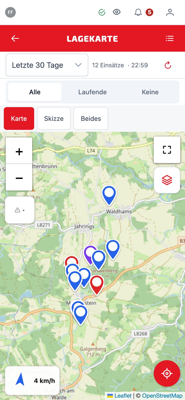 Am Einsatzort – Der Marker lässt sich verschieben; die Adresse wird rückwärts nachgeführt.